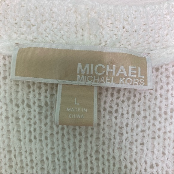 Michael Kors Bright White Crochet Fringe Open Front Cardigan (Size L) - Picture 10 of 14